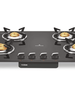 Vidiem Gas Stove G4 192 A AIR (Black with Silver) | 4 Burner Gas Stove | Manual Ignition | 10mm Toughened Glass Top Gas Stove | Safety, Reliability, High Efficiency | ISI Certified | 2 years warranty